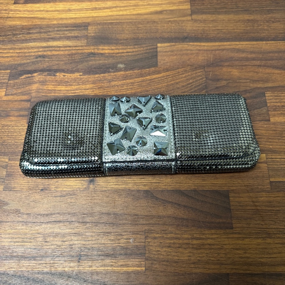 WHITING & DAVIS Silver Metallic Mesh  Clutch Purse